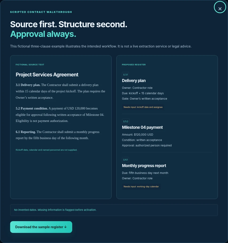 Source clauses alongside a proposed contract register